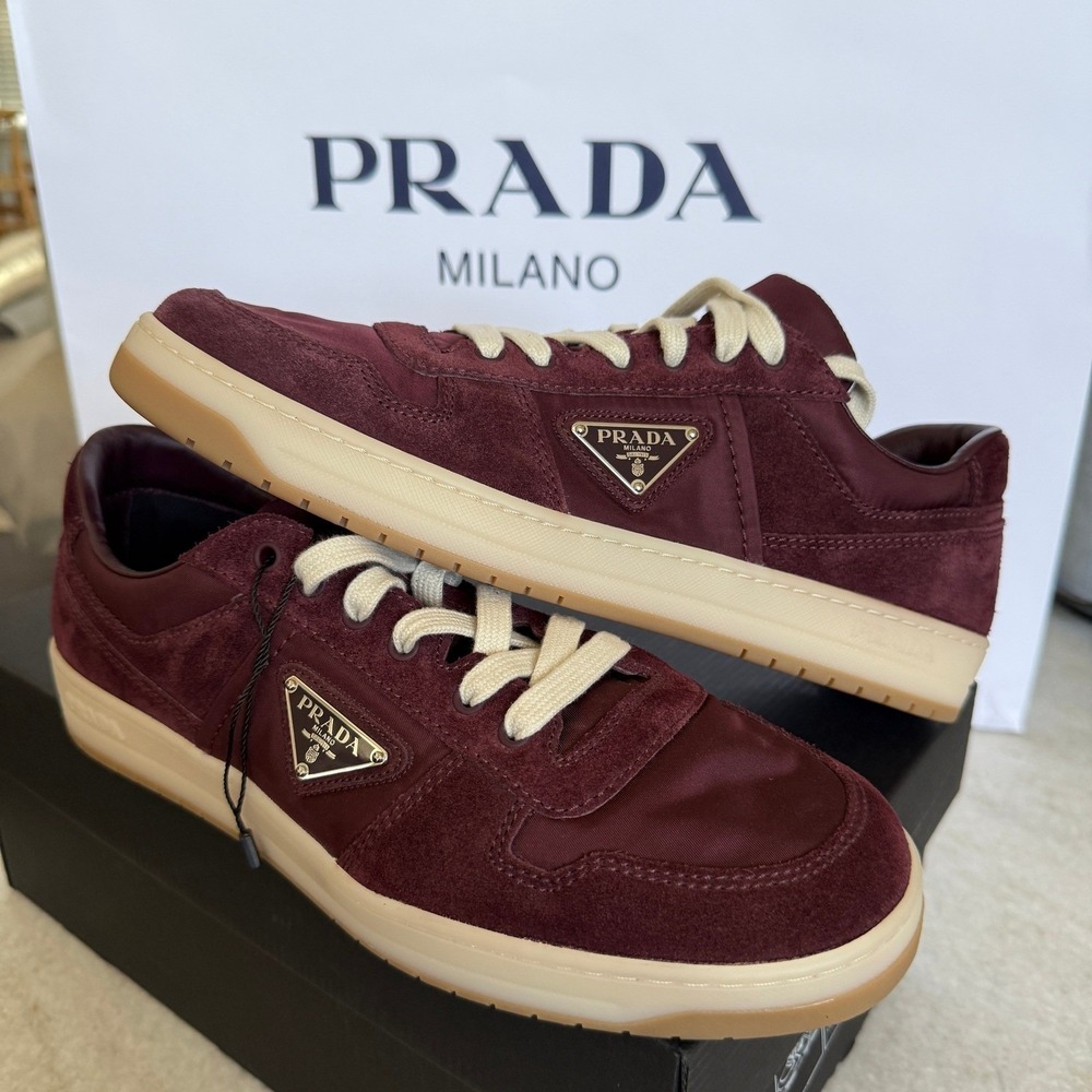 Prada Milano 2EE364 Men Dark Red Suede Fabric Downtown Sneakers shoes UK 9 - Picture 4 of 16